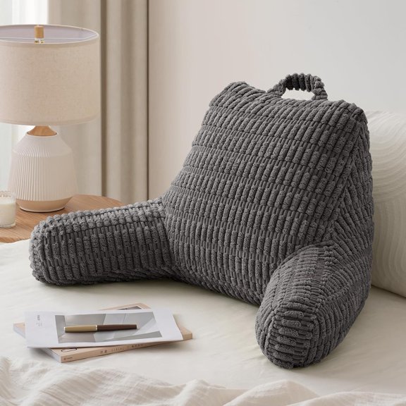 Reading Pillow Backrest Pillow with Shded Memory Foam for Adult & Children Designed for Bed and Couch Sitting Up Includes Arms Pockets and Washable Cover Off