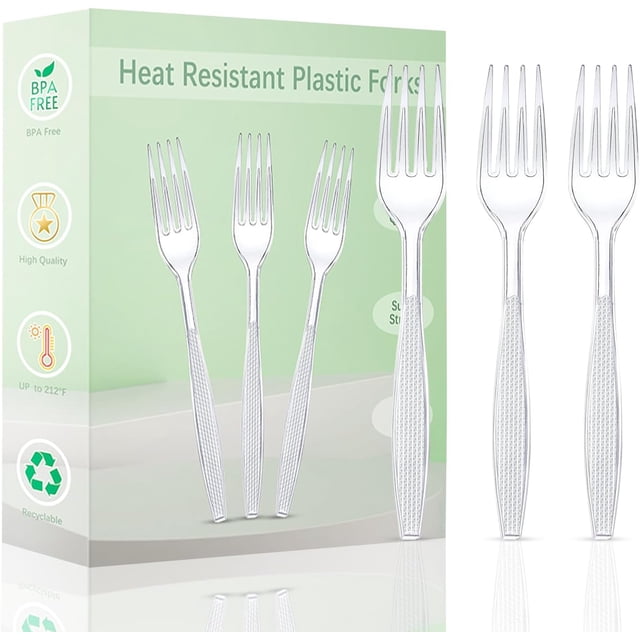 Plastic Forks 100 Pieces,6.7 Inch Reusable Plastic Forks Transparent and Robust Cutlery Sets for Birthday Party Barbecue Party Wedding ect