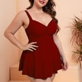 thumbnail image 4 of UPPADA Maillot de Bain une Pièce pour Femmes Robe de Bain Dos Nu Maillot de Bain Froncé Rétro Robe de Bain Col en V Jupe Ligne A Maillots de Bain Modeste en Liquidation Vin,TTTTG, 4 of 6