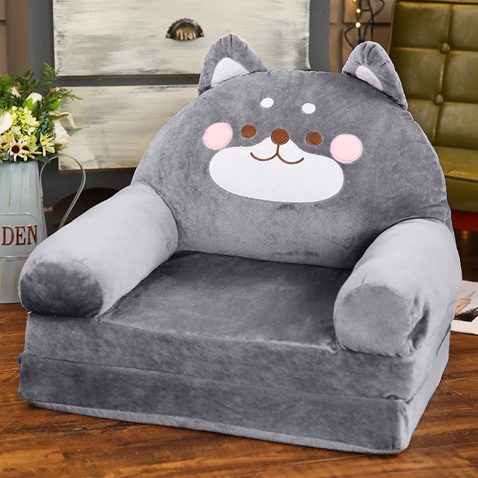Ainf Plush Foldable Kids Sofa Backrest Armchair 2 In 1 Foldable Children Sofa Cute Cartoon Lazy Sofa Children Flip Open Sofa Bed For Living Room Bedroom Without Liner Filler