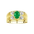 thumbnail image 1 of RYLOS Men's Rings 14K Yellow Gold Rings Classic Designer Style 8X6MM Oval Gemstone &  Diamond Ring Emerald May Birthstone Rings For Men Size 10, 1 of 7