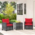 thumbnail image 4 of Costway 5 Piece Patio Rattan Furniture with 2 Ottomans & Tempered Glass Coffee Table Red + Mix Gray, 4 of 9
