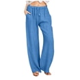 thumbnail image 2 of drppepioner Women Casual Solid Cotton Linen Drawstring Elastic Waist Long Wide Leg Pants, 2 of 9