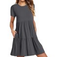 thumbnail image 2 of Robe d'Été pour Femmes 2024 Mode Grande Taille Décontractée à Manches Courtes Robe T-Shirt Robe Mini à Étages avec Poches Rabais de 50 % Liquidation!, 2 of 7