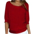 thumbnail image 2 of Qertyioot Chandail pour Femme Grande Taille Col Rond Tricot Élégant Manches 3/4 Chemise Confortable, 2 of 6