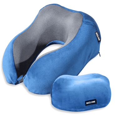 Oreiller cervical ergonomique en mousse mémoire Dizz One pour le voyage, se plie de façon compacte, bleu