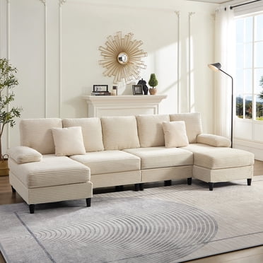 ZAFLY Sofas Canapé Sectionnel en U, Canapés et avec Double Méridienne, Sectionnels pour Salon - Beige