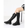 thumbnail image 2 of BLISSFUL STEP Bottes Hauteur Genou à Lacets pour Femmes à Bout Rond, Talon Plat Bas, Noires (Taille 5), 2 of 6
