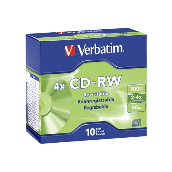 Verbatim CD-RW 80MIN 700MB 2x-4x 10Pack Slim Case 95170