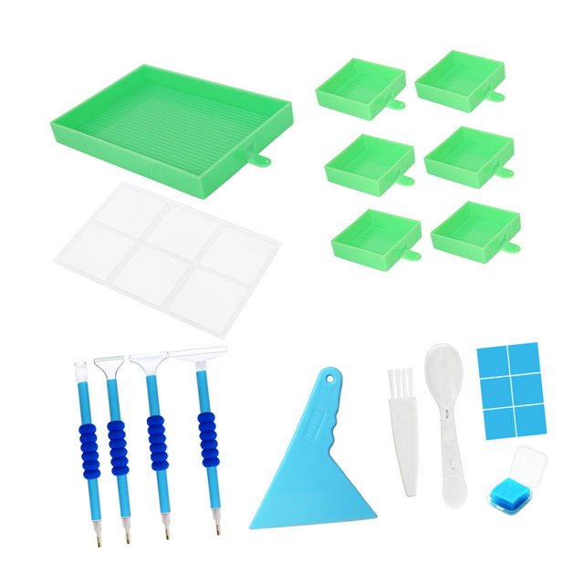5D DIY Diamond Paintings Tray Point Drill Tray Bead Sorting Plate Rhinestone Box Green