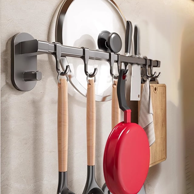 Amzcrzy Hook Rack Kitchen Hook Rack No Hole Hanging Rod Wall Mounted Storage Rack Multifunctional Pot Shovel Spoon Storage Rack (3Ml) Dorm Room Essentials Kitchen Appliances Home and Kitchen