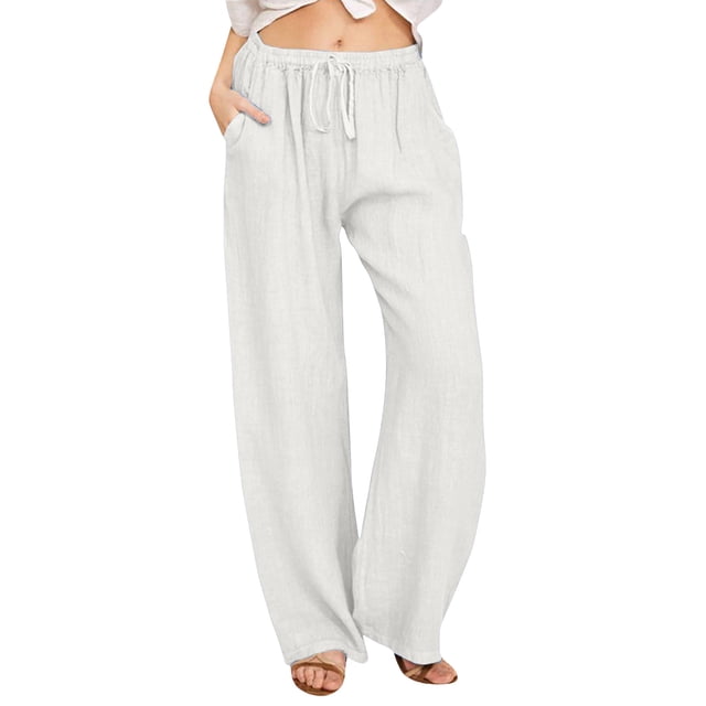 2025 Women High Waisted Wide Pants Rompers for Women Casual Plus Size Leg Pants Drawstring Elastic Pants for Women Work Casual High Waist Trousers Comfy Straight Leg Long Pants with