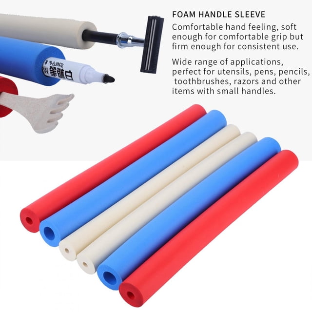 Sonew Poignée de Crayon en Mousse, Couleurs Assorties, Vue Orientée vers l'Avant de 6 Manchons de Poignée en Mousse Tubulaire en Rouge, Bleu et Blanc Crème Superposés les uns à Côté des Autres; texture de Mousse à Cellules Fermées Ajourées, Longueur d'Env. 30,5 cm (12 Po), Diamètres Extérieurs -2,5–3 cm (1,0–1,2 Po) et Diamètres Intérieurs 0,6–1,0 cm (0,2–0,4 Po); Poignée Antidérapante pour Stylos, Crayons, Brosses à Dents et Ustensiles à Petit Manche, Convient aux Utilisateurs Ayant