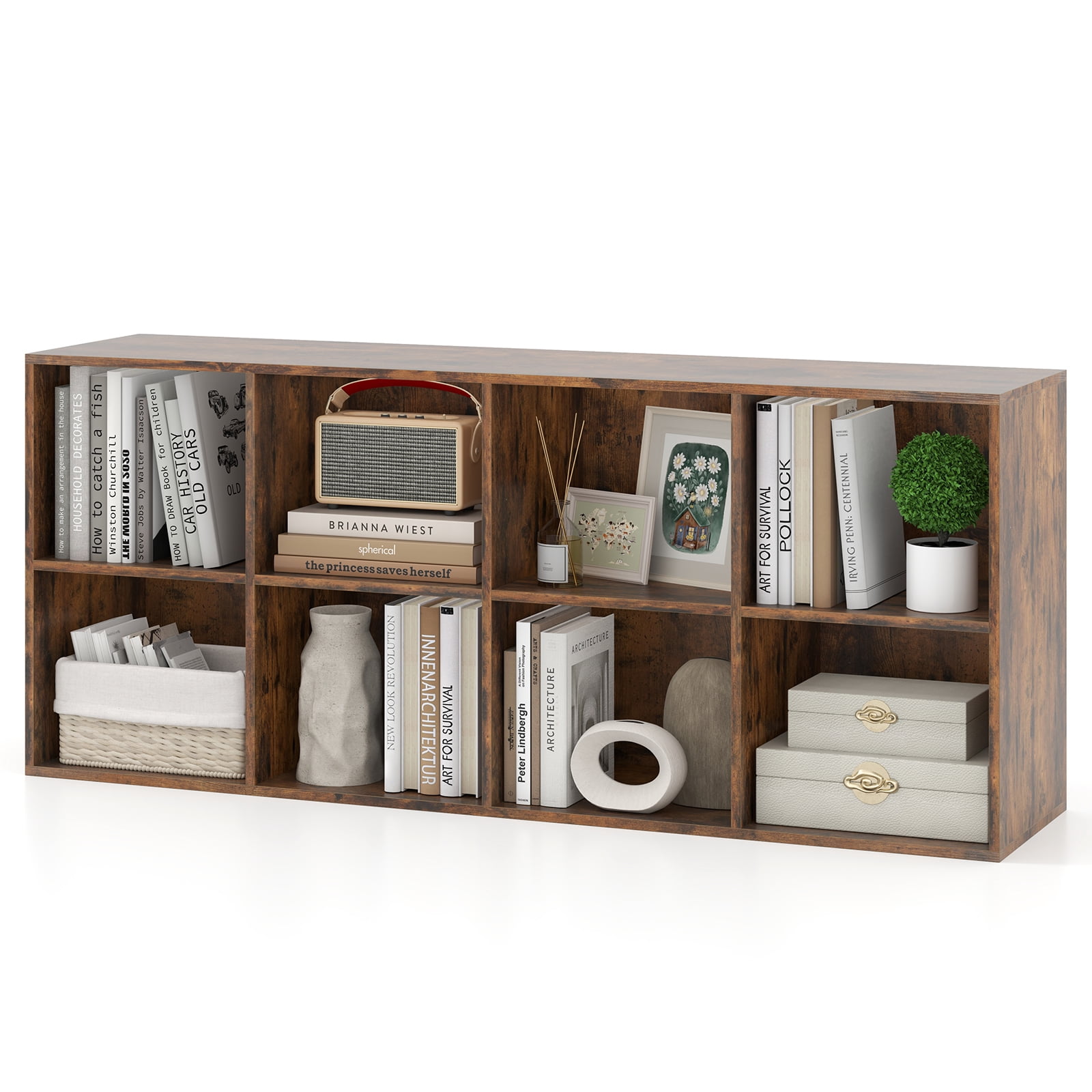 Costway 8-Cube Bookcase Bookshelf with 2 Anti-Tipping Kits Storage Organizer Rustic Brown