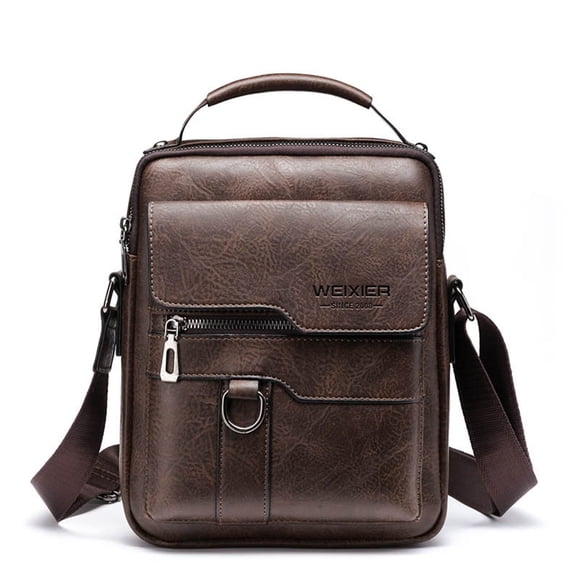 Mens Vintage Leather Crossbody Shoulder Bag Satchel 22x8x26cm - Vertical Design Business Casual Multiple Pockets Daily Travel
