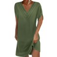 thumbnail image 2 of KIHOUT Chemise de Plage pour Femme à Col en V à Manches Courtes, par-Dessus de Maillot de Bain, Robe Courte d'Été pour la Plage, 2 of 6