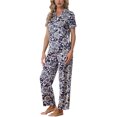 thumbnail image 4 of INSPIRE CHIC Ensemble de Pyjama en Satin pour Femme Soie Floral Manches Courtes Haut et Pantalon 2 Pcs Pyjamas TG Violet, 4 of 6
