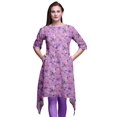 thumbnail image 1 of Bimba Purple Leaves & Ranunculus Floral Printed Tops For Women Asymmetric Kurti Summer Dress For Girls XSmall, 1 of 6