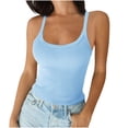thumbnail image 2 of BLCHUNen Camisoles pour Femmes Tendance Sans Manches Col Ras du Cou Ajustées Extensibles Extérieur Décontracté Relax Aguichant Mode Hauts à Col Licou, 2 of 6