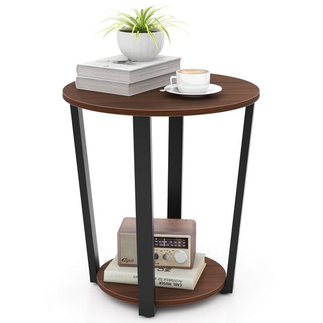 Costway Table d'Extrémité Industrielle Table d'Appoint de Canapé Table de Nuit avec Tablette de Rangement et Cadre en Métal