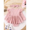 thumbnail image 3 of FOCUSNORM Tenue de Printemps pour Bébé Fille Nouveau-Né Robe à Manches Longues Col Rond avec Nœud et Bandeau Vêtements d'Automne pour Nourrisson, 3 of 9
