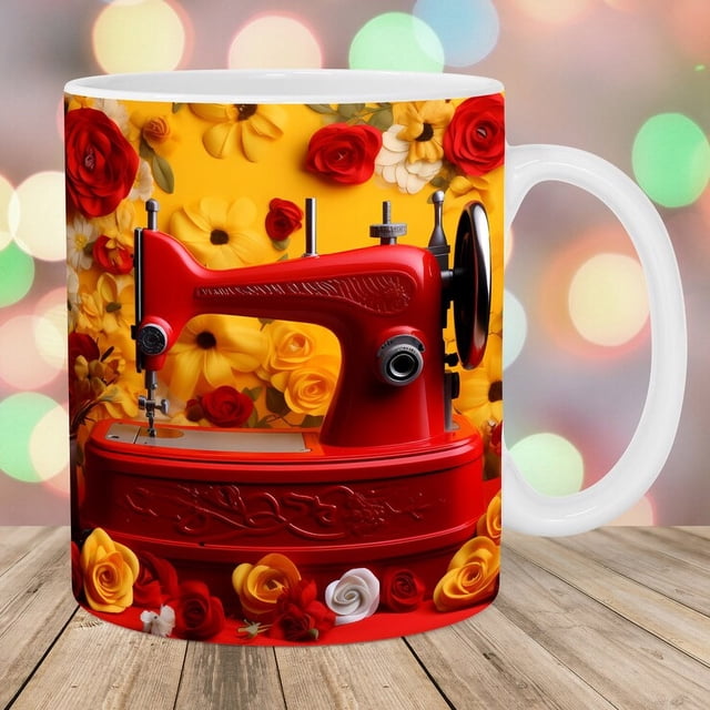LSLJS Floral Sewing Machine Mug, Funny Coffee Mug - Sewing Mug, Any Day Spent Sewing Is A Good Day, Sewing Machine Cup, Sewing Coffee Mug, Cups
