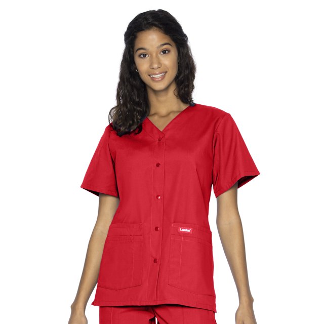 Landau Haut d'Uniforme à Boutons-Pression pour Femme, Coupe Classique Décontractée, Col en V, 4 Poches