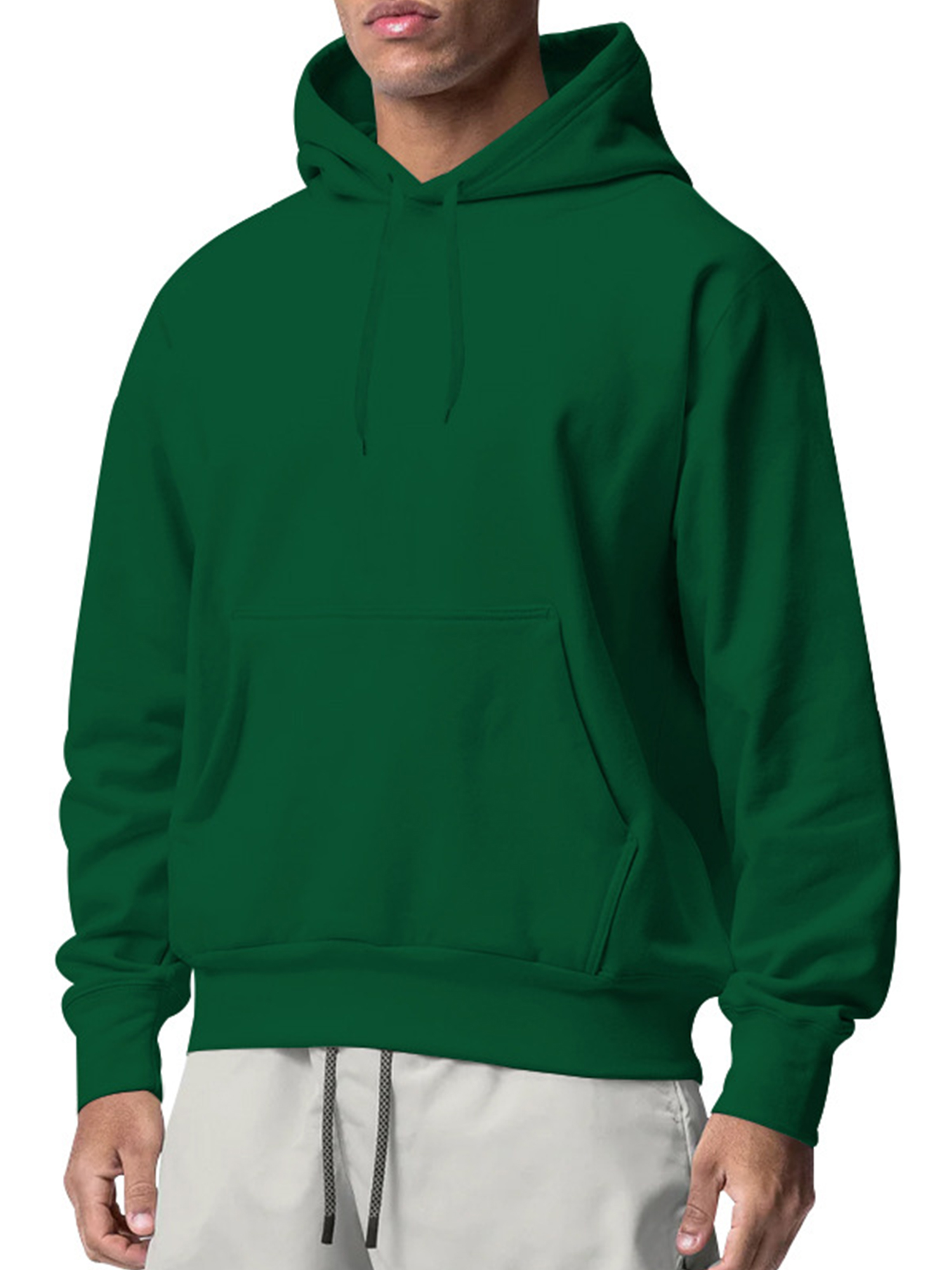 Innerwin Sweatshirts Drawstring Men's Hoodies Fall Solid Color Thick Hooded Sweatshirt Blackish Green M