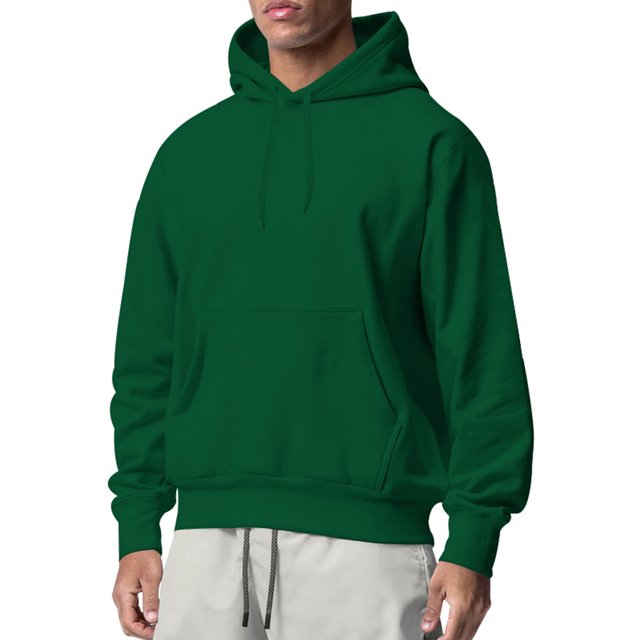 Innerwin Sweatshirts Drawstring Men's Hoodies Fall Solid Color Thick Hooded Sweatshirt Blackish Green M