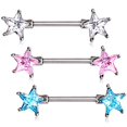 thumbnail image 1 of Double Front Facing Star CZ Prongs Nipple Bar 14G 1/2" Length 2pc, 1 of 1