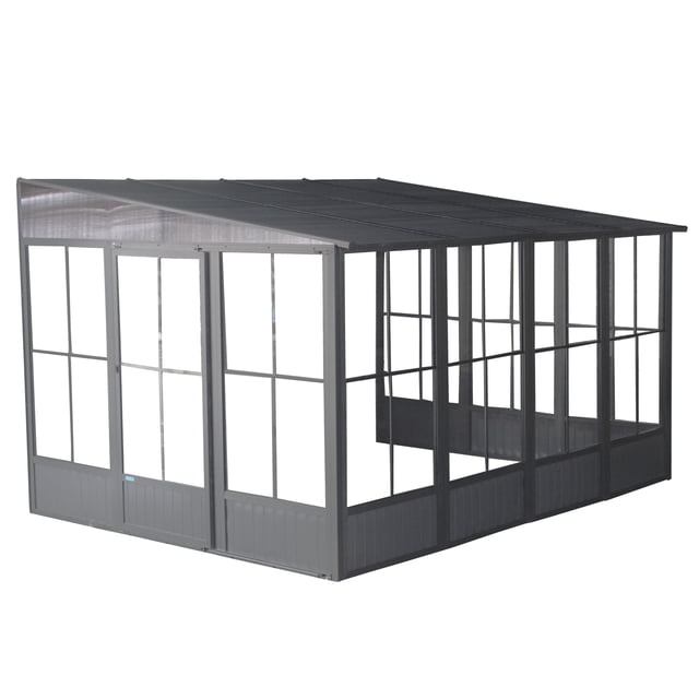 Sojag Korado 10 x 17 x 8 Pi solarium Extérieur Gris Foncé avec Cadre en Aluminium Extrudé, Toit en Acier Galvanisé et Fenêtres Coulissantes en PVC Tamisées Offrant une protection Quatre Saisons contre les Intempéries et les Insectes, Convient à l'Utilisation dans la Cour Arrière.