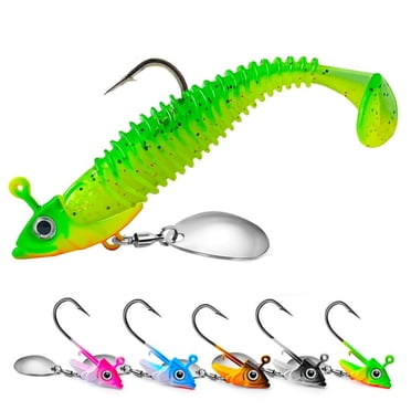 TROPOW 5PCS Swimbait Jig Heads with Spinner Blade – 1/4oz (15g) Underspin Jig Hooks for Bass, Trout, Pike, Salmon – Saltwater & Freshwater Fishing Tackle Kit