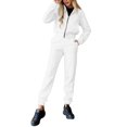 thumbnail image 1 of Cathalem Women's Pant Suit Set for Work Side Slit Drawstring Wide Leg Pants Set Jumpsuits,White L, 1 of 5
