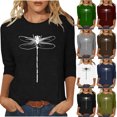 thumbnail image 5 of HKEJIAOI Haut Manches 3/4 pour Femmes Imprimé Floral Col Rond Manches Trois-Quarts Femme Haut, 5 of 5