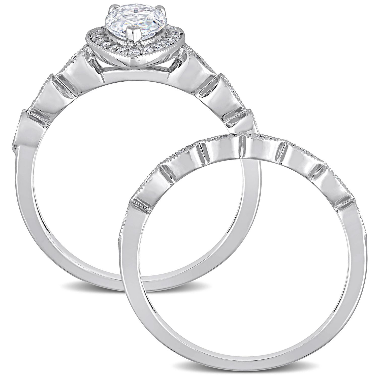 Ensemble de bagues mariée Miabella empilable Poire Halo avec 1-1/6 Carat PPT Moissanite Créé en Argent Sterling