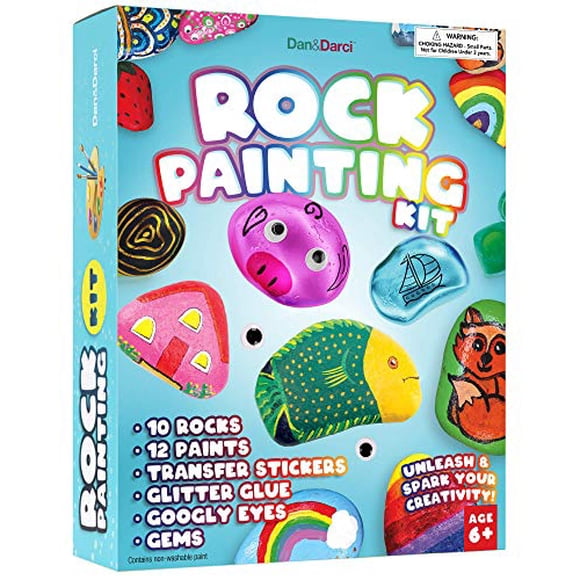 Rock Painting Kit for Kids - Arts and Crafts for Girls & Boys Ages 6-12 - Craft Kits Art Set - Supplies for Painting Rocks - Best Tween Paint Gift, Ideas for Kids Activities Age 4 5 6 7 8 9 10