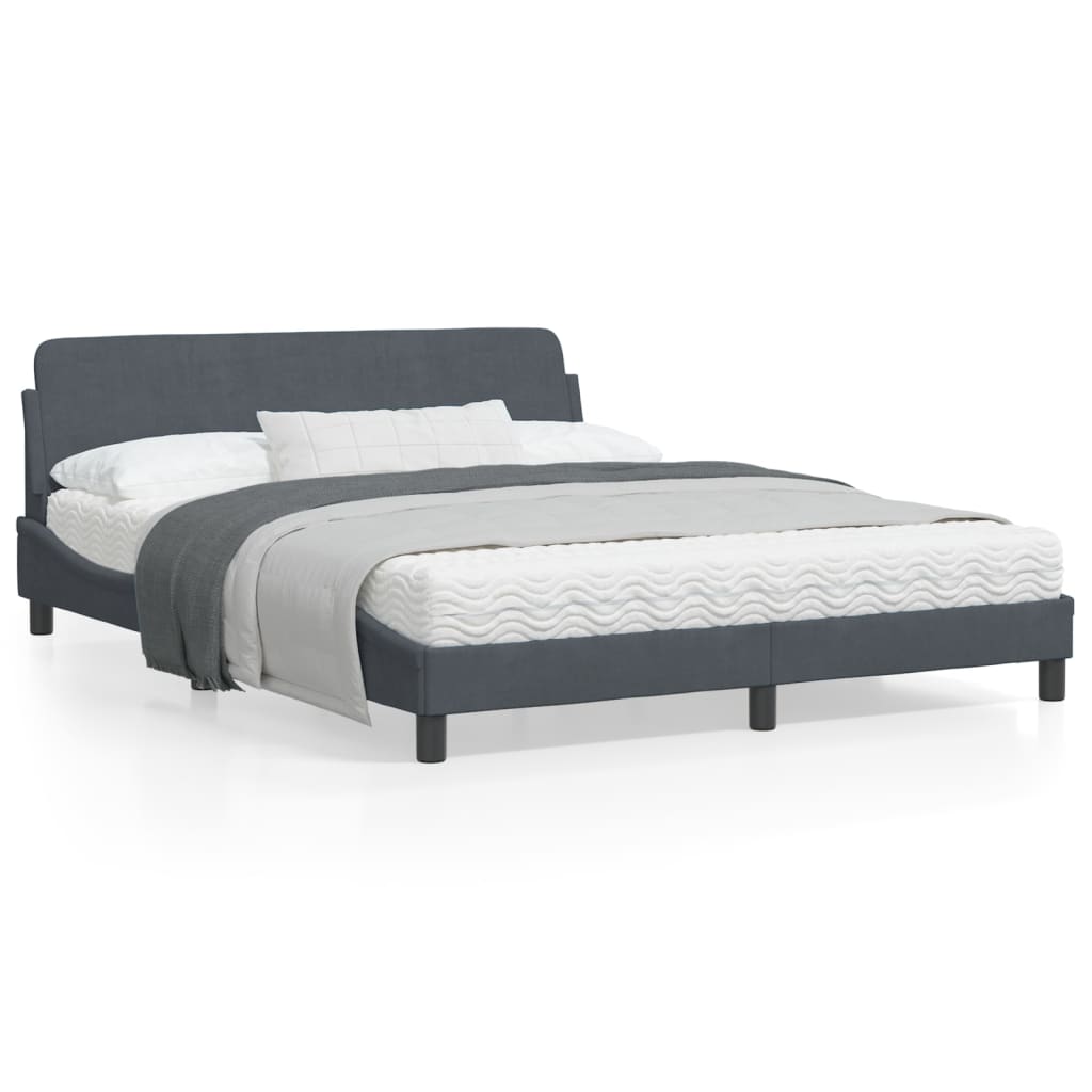 vidaXL Bed Frame with Headboard Dark Grey 152x203 cm Velvet