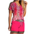 thumbnail image 1 of Mikilon Ensemble Élégant pour Femmes 2 Pcs Haut Col en V et Shorts Ensemble Mode et Confortable Manches Courtes Col en V Ensemble Haut/chemise Rouge L, 1 of 5