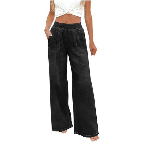 ohmzyzo Wide Leg Jeans for Women Elastic High Waisted Pleated Jeans Stretchy Baggy Casual Loose Denim Pants with Pockets