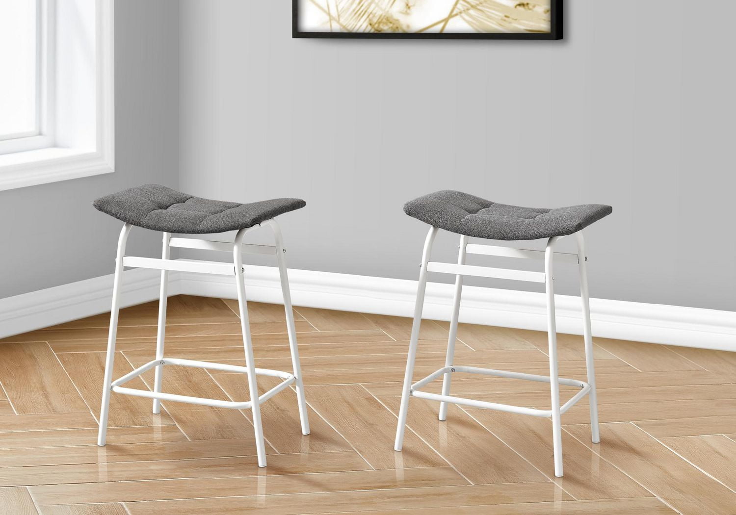 Monarch Specialties Tabouret De Bar, Hauteur Du Comptoir, Ensemble De 2, Cuisine, Aspect Cuir Noir, Métal Noir, Contemporain, Moderne