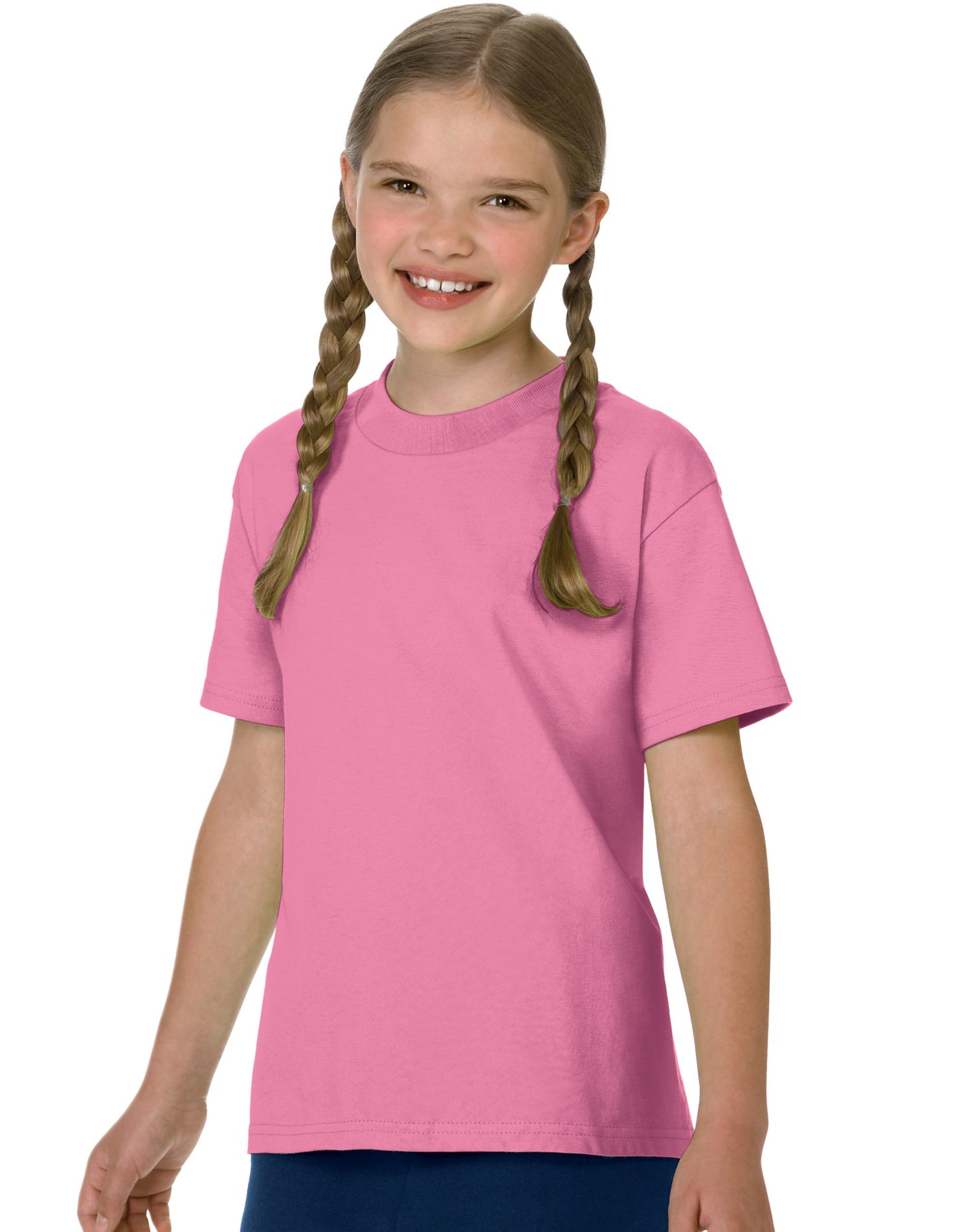 Hanes T-Shirt en Coton pour Enfant Authentique Sans Étiquette, L, Rose
