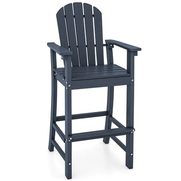 Costway Tabouret de Bar d'Extérieur en HDPE pour Patio, Chaise Haute avec Accoudoirs et Repose-Pieds, Toutes Saisons, Bleu Marine