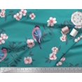 thumbnail image 2 of Soimoi Green Poly Georgette Fabric Peach Floral & American Robin Bird Decor Fabric Printed BTY 52 Inch Wide, 2 of 3