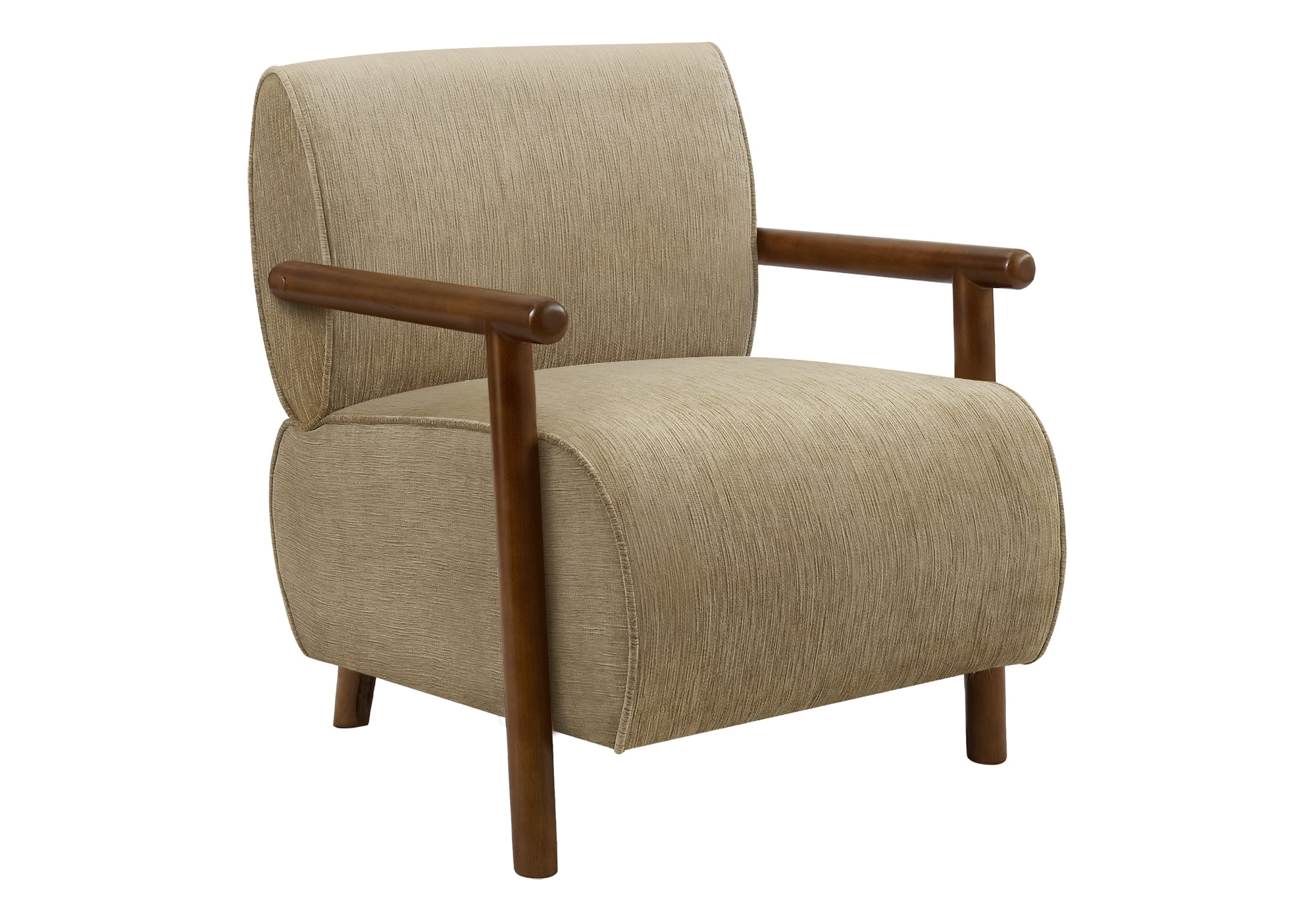Monarch Specialties - Accent Chair, 31"H, Upholstered, Living Room, Bedroom, Light Brown Fabric, Brown Walnut Solid Wood, Modern, Mid Century