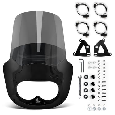 Krator 11" Motorcycle Fairing with Windshield, Compatible with Harley Dyna Fat Bob FXDF 2008-2017, Gloss Black ABS Headlight Fairing, Windscreen for Wind Protection, Mounting Kit included, Light Smoke