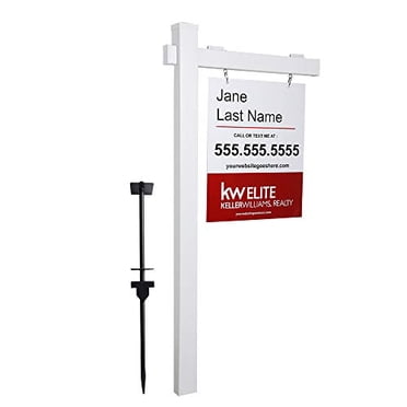 kdgarden Panneau de Signalisation Immobilière en Vinyle PVC de 6 Pi de Hauteur (4 Pouces x 4 Pouces x 72 Pouces) pour Cour de Cour, Poteau de Signalisation pour Maison Ouverte et Maison à Vendre, Bras de 36 Pouces pour Enseigne jusqu'à 24 Pouces, Blanc avec Capuchon Plat (Sans Panneau)