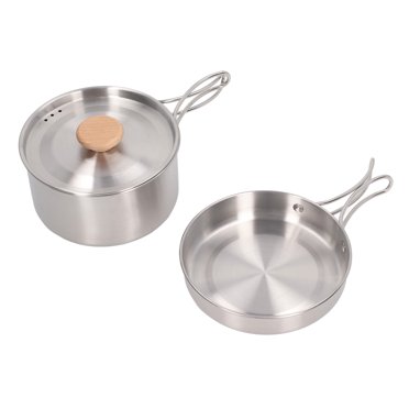 Pot and Pan Set, Camping Cookware Mess Kit 1.4L 0.7L Folding Handle with Storage Bag for Hiking