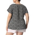 thumbnail image 3 of GRACE & GRANDEUR Blouse à Manches Courtes et Col Rond Rétro à Petites Fleurs pour Femme Grande Taille Noir 4X, 3 of 6