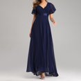 thumbnail image 4 of Robes d'Invitée de Mariage pour Femmes Portefeuille à Col en V en Mousseline Maxi Cocktail Soirée Bal Robe Élégante Longue Robe de Demoiselle d'Honneur, 4 of 7