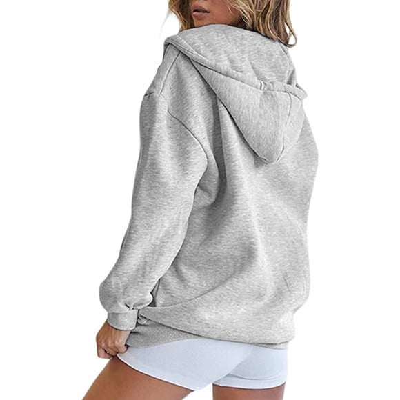 HBFAGFB Hoodies for Women Autumn Casual Sweatshirt Jacket Zip up Hoodie with Pockets Grey Size XL